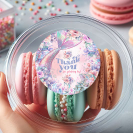 Dive into Five Flower Glitter Mermaid Thank you Ronde Sticker