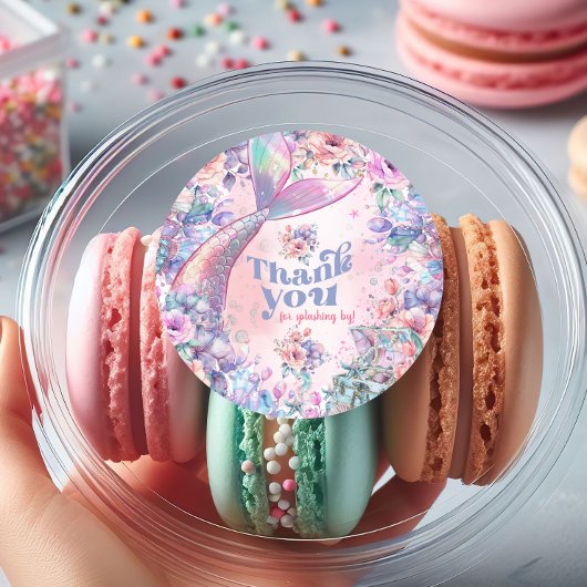 Dive into Five Flower Glitter Mermaid Thank you Ronde Sticker