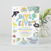 Dive Into Five Pool Party Summer 5th Birthday Kaart (Staand voorkant)