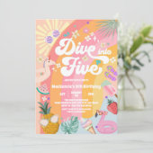 DIve Into Five Rainbow Sun Summer 5th Birthday  Kaart (Staand voorkant)