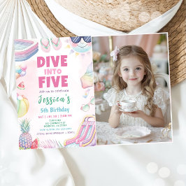 Dive Into Five - Summer Girl 5th Birthday Photo Kaart