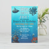 Dive Into Five, Under the Sea Blue birthday party Kaart (Staand voorkant)
