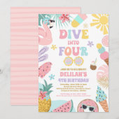 Dive Into Four Tropical Beach 4th Birthday Party Kaart (Voorkant / Achterkant)