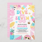 Dive Into Seven Tropical Beach 7th Birthday Party Kaart (Voorkant / Achterkant)