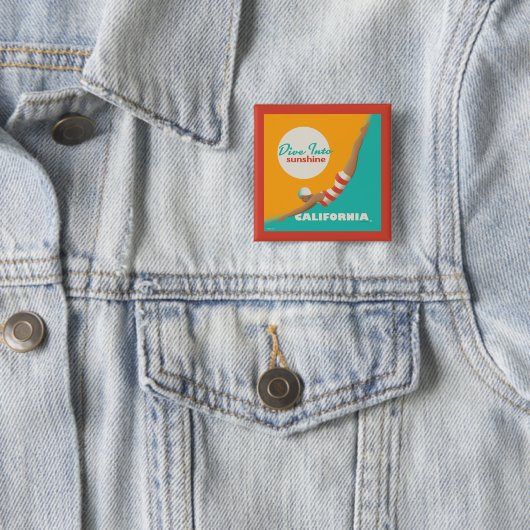 Dive Into Sunshine | California Vierkante Button 5,1 Cm (In situ)