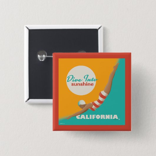 Dive Into Sunshine | California Vierkante Button 5,1 Cm (Voorkant /achterkant)