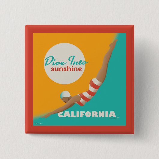Dive Into Sunshine | California Vierkante Button 5,1 Cm (Voorkant)