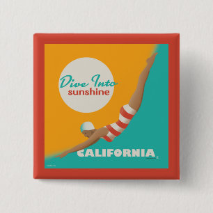 Dive Into Sunshine   California Vierkante Button 5,1 Cm
