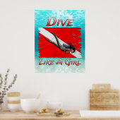 Dive like a Girl SCUBA Poster (Keuken)