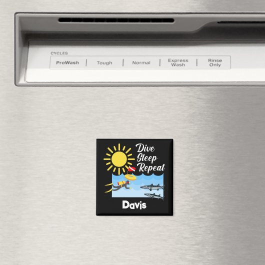 Dive Slaap Herhaal Design - Vierkante magneet (Insitu (Vaatwasser))