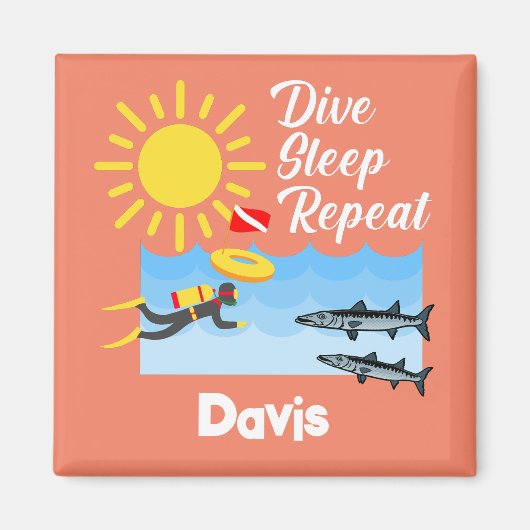 Dive Sleep Herhalingsontwerp - Square Magnet (Voorkant)