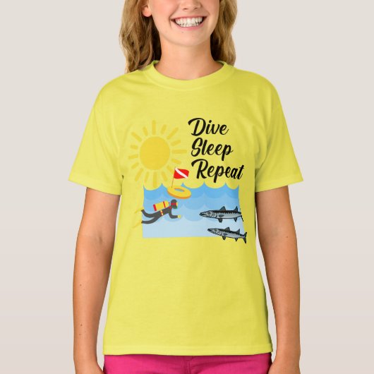 Dive Sleep Repeat Design - Girls' Basic T-Shirt (Voorkant)