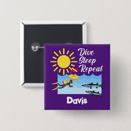 Dive Sleep Repeat Design - Vierkante Knop Button 5,1 Cm