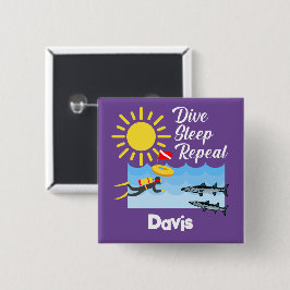 Dive Sleep Repeat Design - Vierkante Knop Button 5,1 Cm