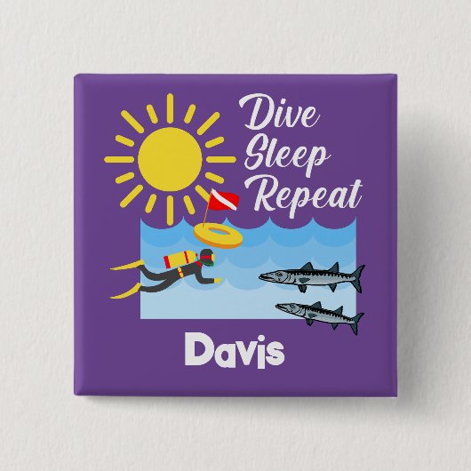 Dive Sleep Repeat Design - Vierkante Knop Vierkante Button 5,1 Cm (Voorkant)