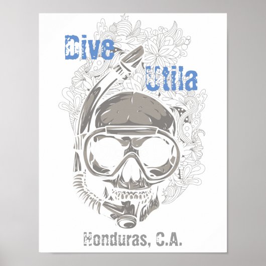 Dive Utila Honduras CA Skull Diver Poster (Voorkant)