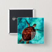 Dive Zee Turtle Vierkante Button 5,1 Cm (Voorkant /achterkant)