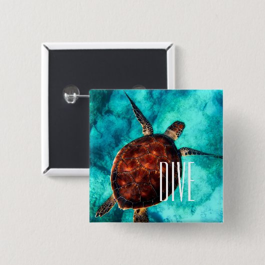 Dive Zee Turtle Vierkante Button 5,1 Cm (Voorkant /achterkant)