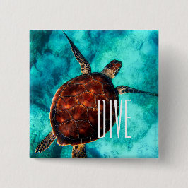Dive Zee Turtle Vierkante Button 5,1 Cm