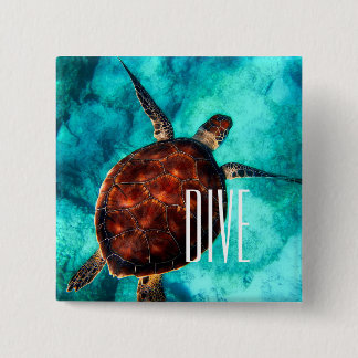 Dive Zee Turtle Vierkante Button 5,1 Cm
