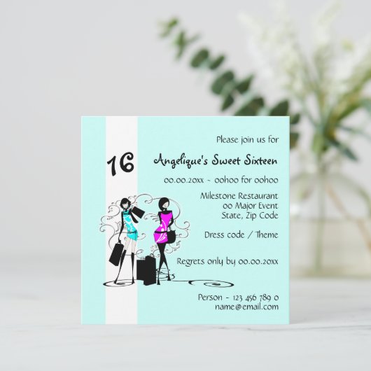 Divemmeisjes, liefje zestien mode model | Blauwe k Kaart (Staand voorkant)