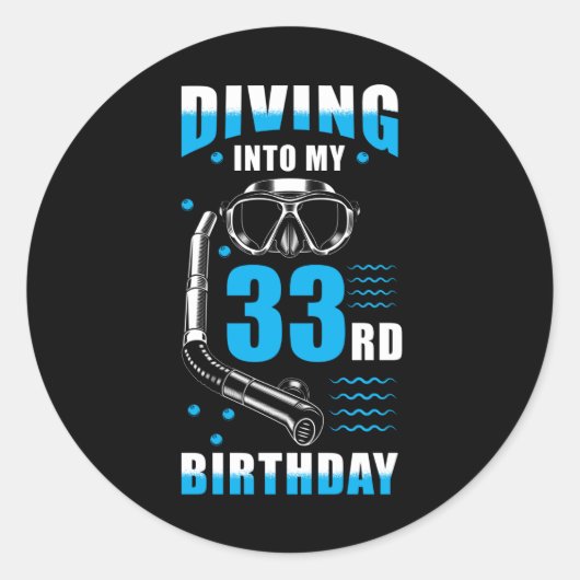 Diver 33rd Birthday Gift Ronde Sticker (Voorkant)