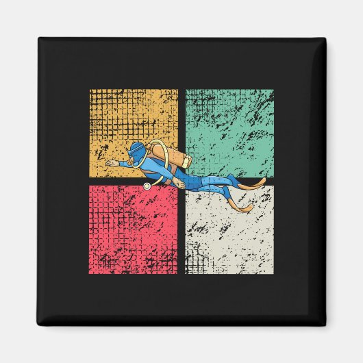 Diver Diving Retro Magneet (Voorkant)