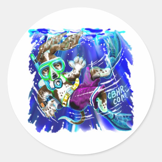 Diver Dog Ronde Sticker (Voorkant)