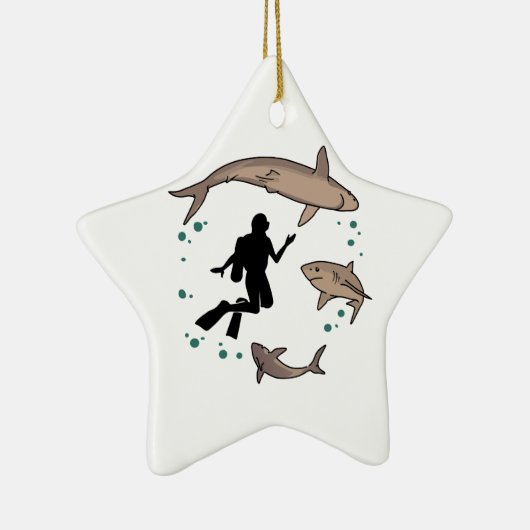 Diver en haaien keramisch ornament (Rechts)