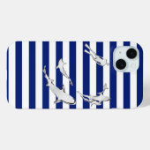 Diver en haaien op Nautical Stripes Case-Mate iPhone Case (Achterkant (horizontaal))