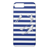 Diver en haaien op Nautical Stripes Case-Mate iPhone Case (Achterkant)