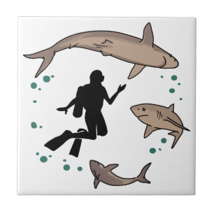 Diver en haaien tegeltje