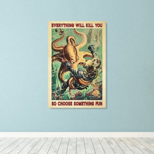 Diver en octopus alles zal je Canvas doden (Insitu (Houten vloer))