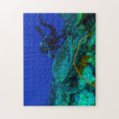 Diver- en Zee-schildpad op het Great Barrier Reef Legpuzzel (Verticaal)