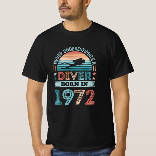 Diver, geboren in 1972 50th Birthday Diving Gift D T-shirt (Voorkant)