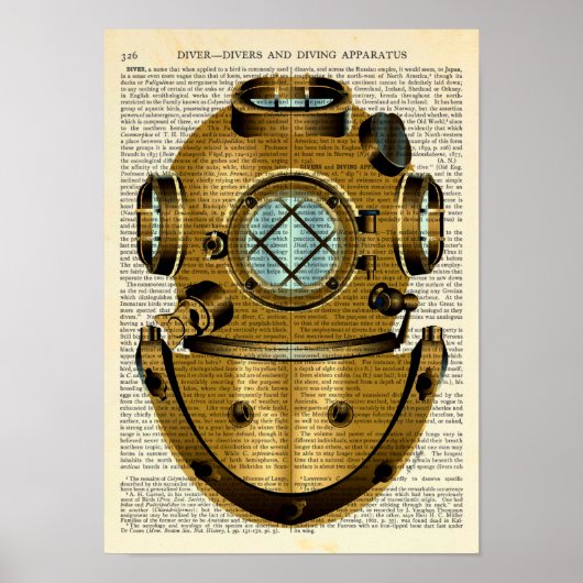 Diver Helm Diving Nautical Vintage - Woordenboek Poster (Voorkant)
