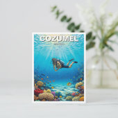 Diver in Cozumel Mexico Travel Briefkaart (Staand voorkant)