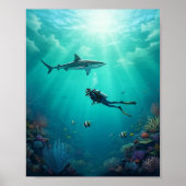 diver meets a shark poster (Voorkant)