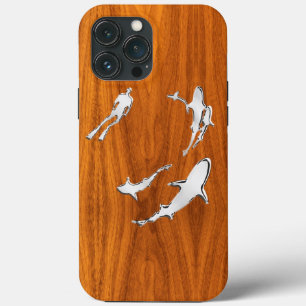 Diver met haaien op Teak Veneer Style Case-Mate iPhone Case