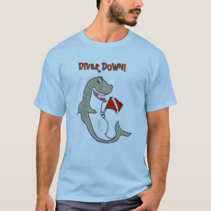 Diver naar beneden Vat Cartoon Shark T-shirt