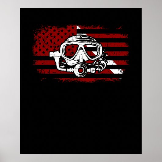 Diver omlaag drijven Vlag scuba duikend Amerikaans Poster (Voorkant)