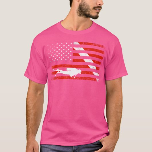 Diver omlaag drijven Vlag scuba duikend Amerikaans T-shirt (Voorkant)