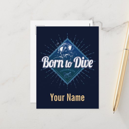 Diver retro Scuba Diving School  Ocean Feestdagenkaart (Voorkant / Achterkant in situ)
