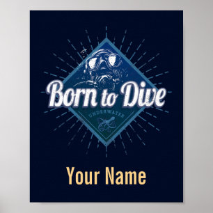 Diver retro Scuba Diving School Ocean Poster