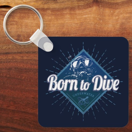Diver retro Scuba Diving School  Ocean Sleutelhanger (Voorkant)