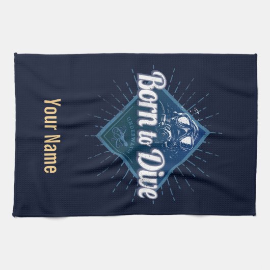 Diver retro Scuba Diving School  Ocean Theedoek (Horizontaal)