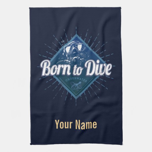 Diver retro Scuba Diving School  Ocean Theedoek (Verticaal)