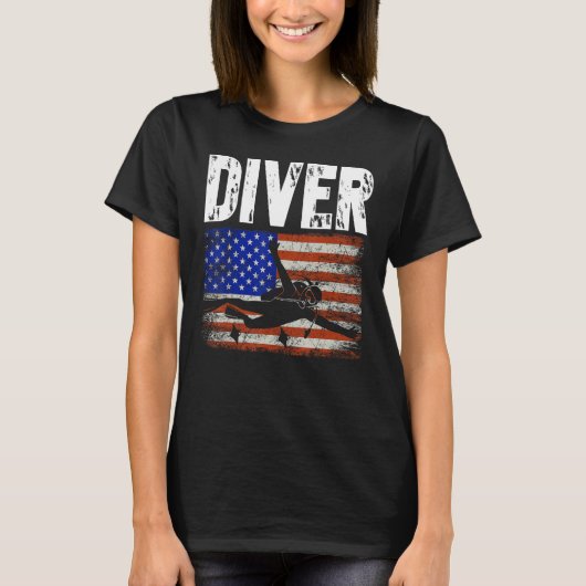 Diver US American Flag Dive Scuba Diving T-shirt (Voorkant)