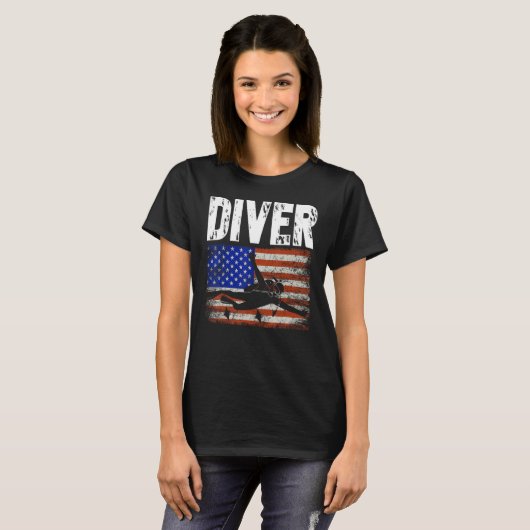 Diver US American Flag Dive Scuba Diving T-shirt (Voorkant volledig)