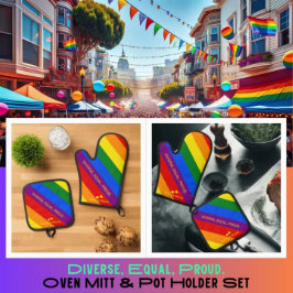 'Divers, gelijk, trots.' LGBT Rainbow Flag Pride Ovenwant & Pannenlap Set